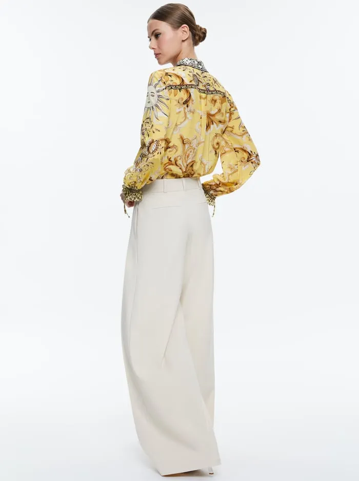 Women Alice Olivia Tops Willa Blouson Tie Sleeve Top Lisboa Lemon Meringue