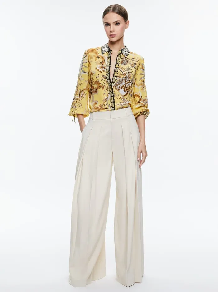 Women Alice Olivia Tops Willa Blouson Tie Sleeve Top Lisboa Lemon Meringue