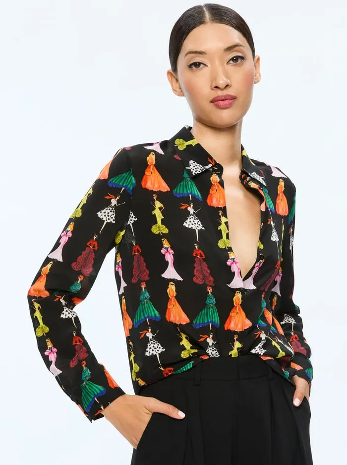 Women Alice Olivia Tops Willa Staceface Top Romantic Stace Black