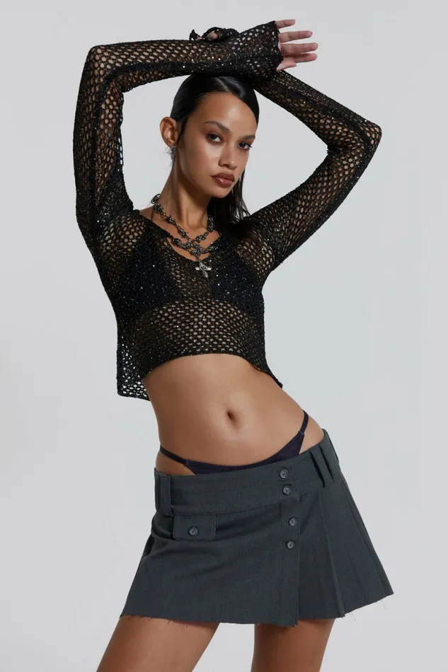 Women Ampm Pleated Mini Skirt Grey Jaded London Skirts