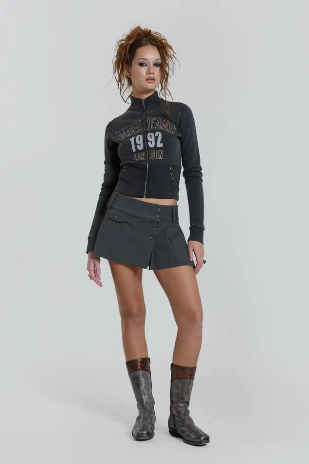 Women Ampm Pleated Mini Skirt Grey Jaded London Skirts