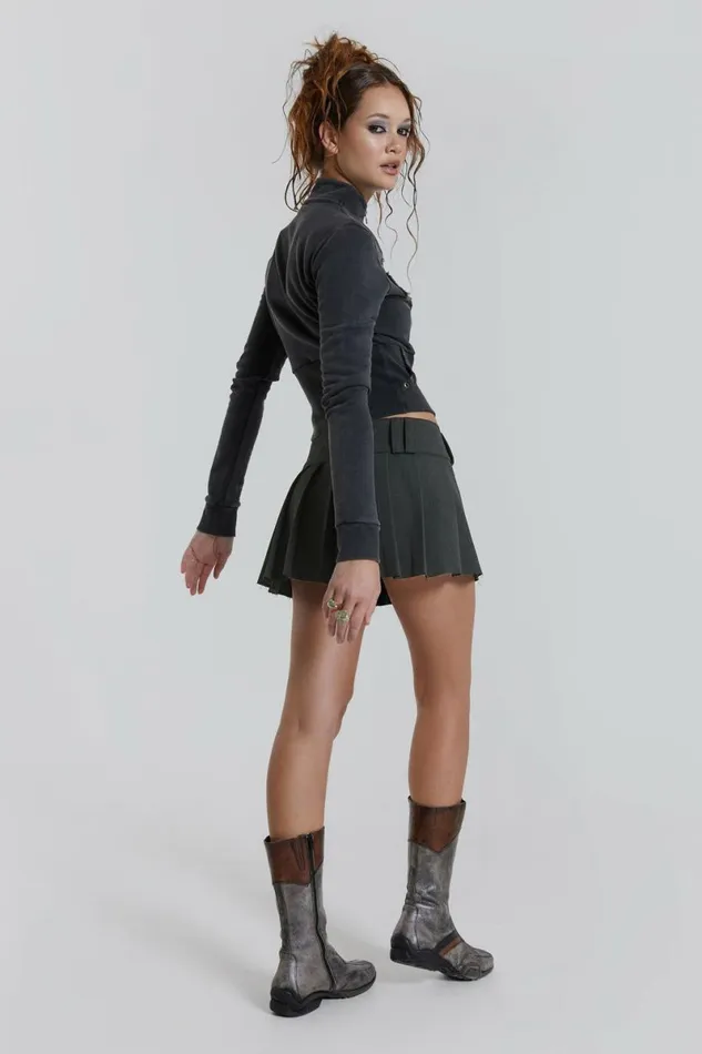 Women Ampm Pleated Mini Skirt Grey Jaded London Skirts