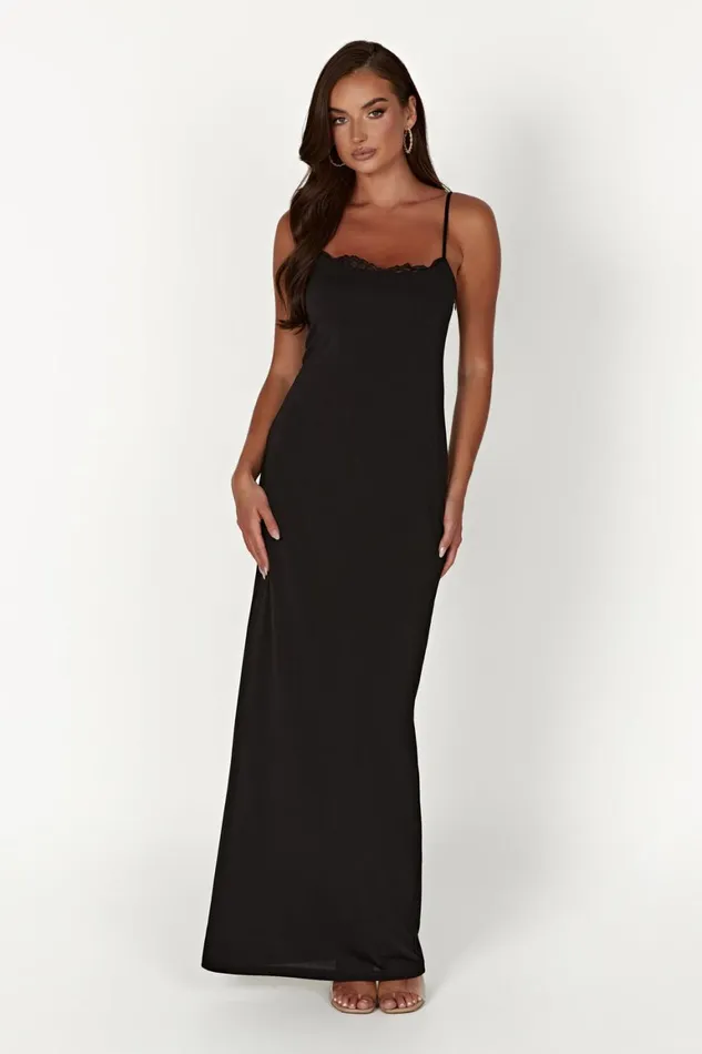 Women Amorette Lace Trim Maxi Dress 8211 Black Black Meshki Maxi Dresses