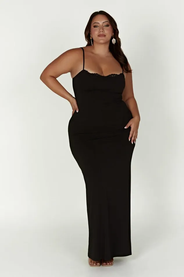 Women Amorette Lace Trim Maxi Dress 8211 Black Black Meshki Maxi Dresses