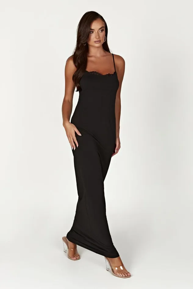 Women Amorette Lace Trim Maxi Dress 8211 Black Black Meshki Maxi Dresses