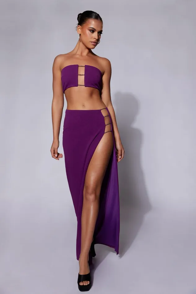 Women Anastasia Diamante Rope Maxi Skirt With Split 8211 Grape Grape Meshki Skirts