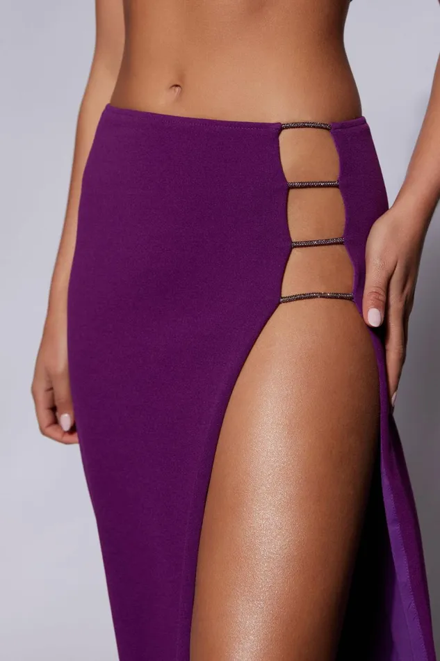 Women Anastasia Diamante Rope Maxi Skirt With Split 8211 Grape Grape Meshki Skirts