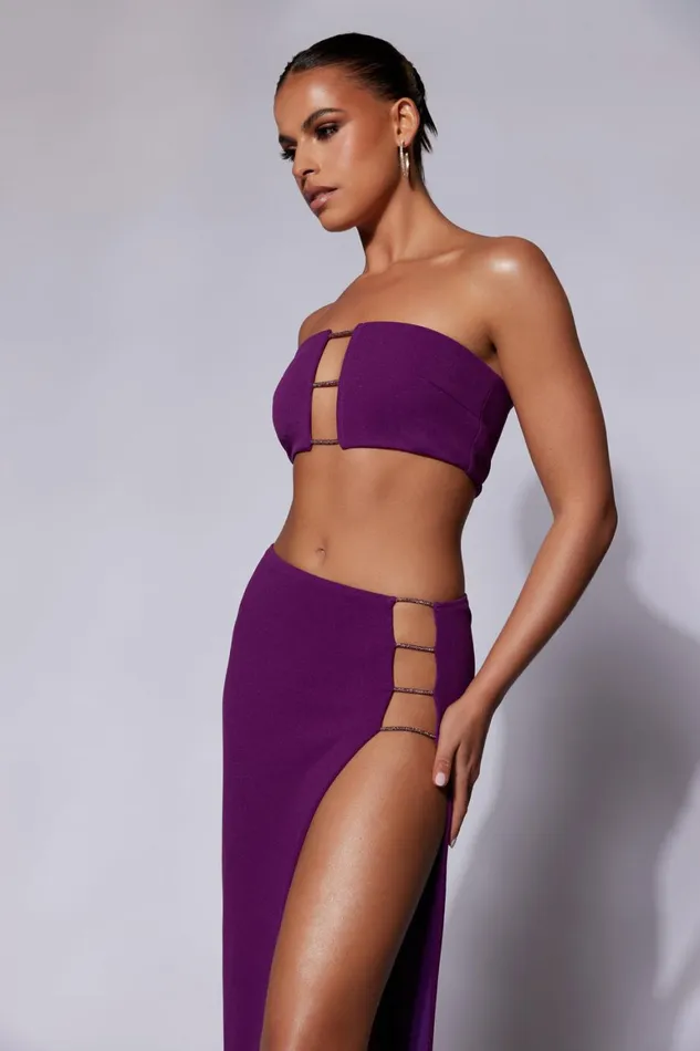 Women Anastasia Diamante Rope Maxi Skirt With Split 8211 Grape Grape Meshki Skirts