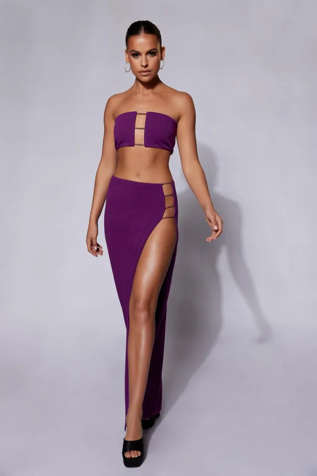 Women Anastasia Diamante Rope Maxi Skirt With Split 8211 Grape Grape Meshki Skirts