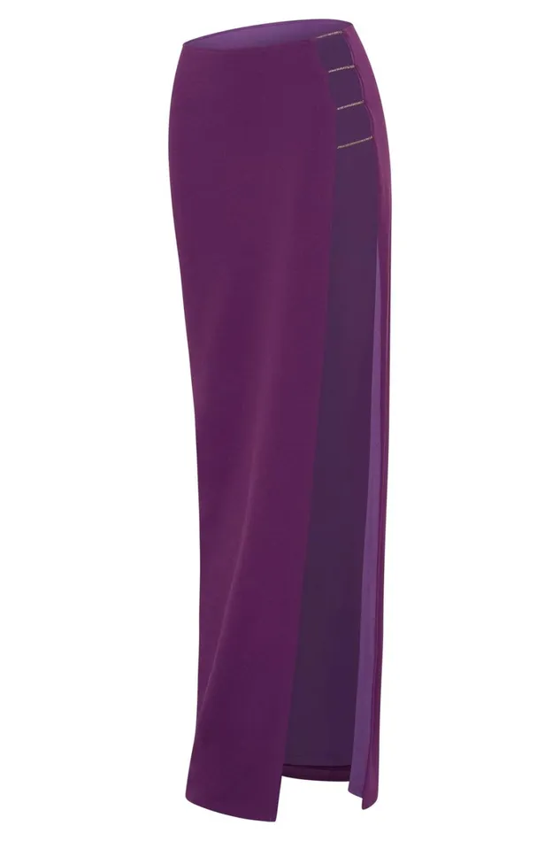 Women Anastasia Diamante Rope Maxi Skirt With Split 8211 Grape Grape Meshki Skirts