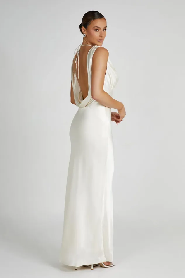 Women Angelique Satin Cowl Back Maxi Dress 8211 Ivory Ivory Meshki Maxi Dresses