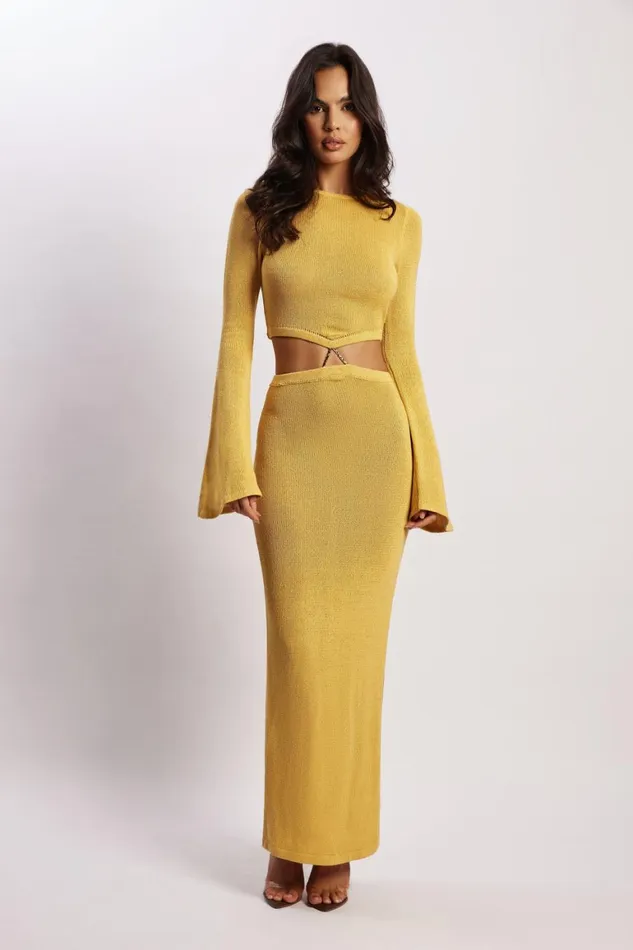 Women Anna Flare Sleeve Knit Dress 8211 Yellow Yellow Meshki Maxi Dresses