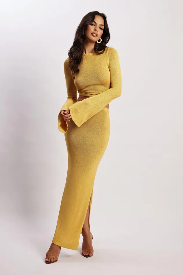 Women Anna Flare Sleeve Knit Dress 8211 Yellow Yellow Meshki Maxi Dresses