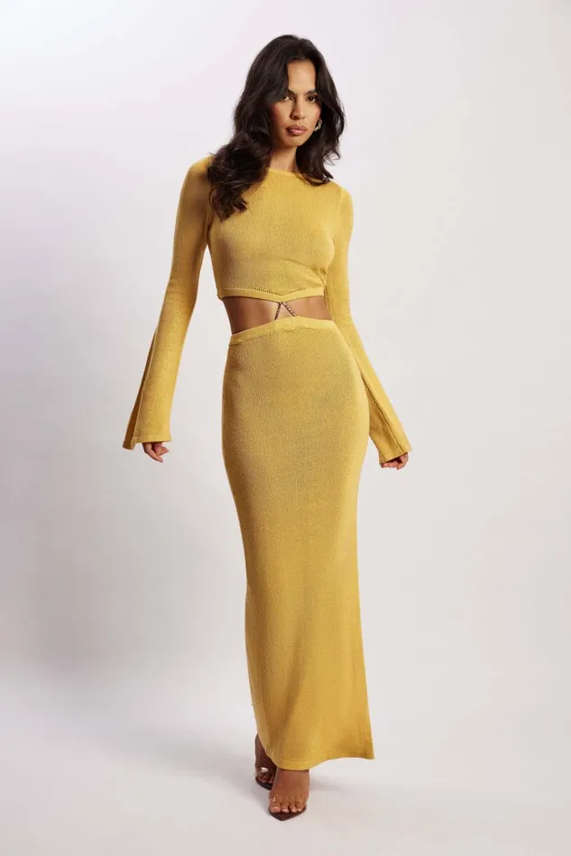 Women Anna Flare Sleeve Knit Dress 8211 Yellow Yellow Meshki Maxi Dresses