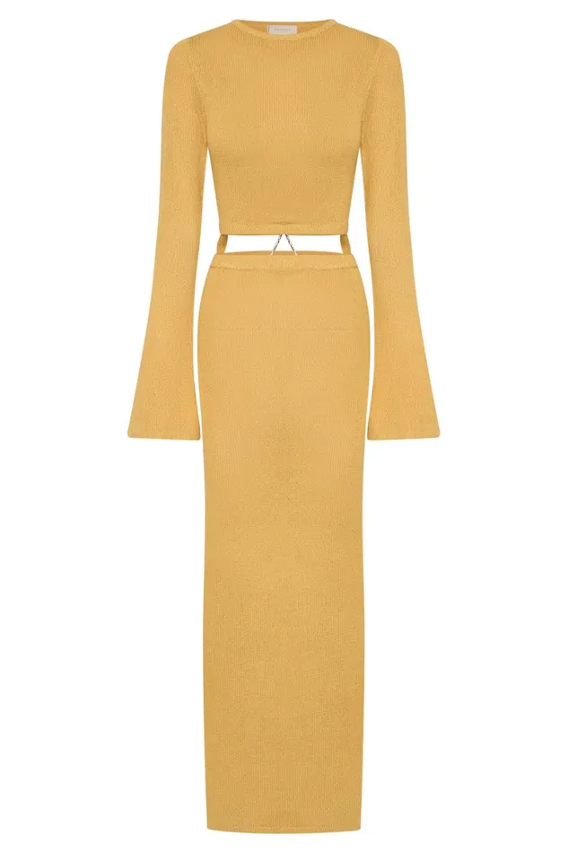 Women Anna Flare Sleeve Knit Dress 8211 Yellow Yellow Meshki Maxi Dresses