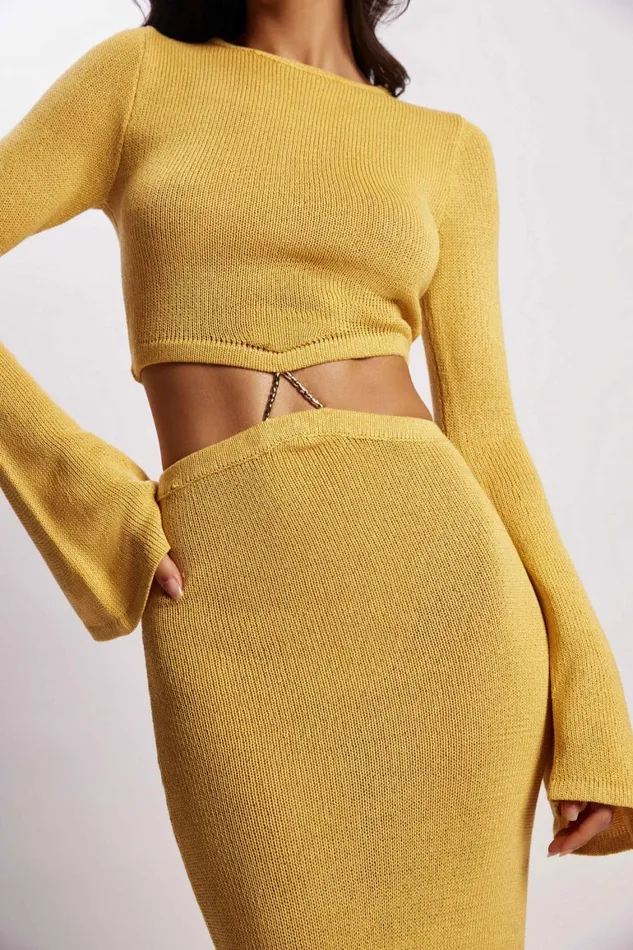 Women Anna Flare Sleeve Knit Dress 8211 Yellow Yellow Meshki Maxi Dresses
