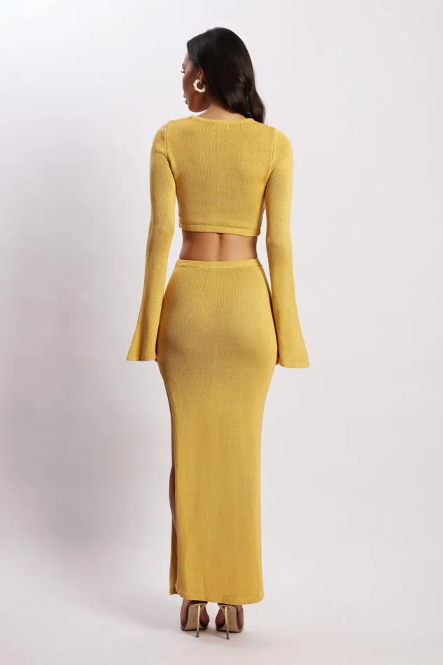Women Anna Flare Sleeve Knit Dress 8211 Yellow Yellow Meshki Maxi Dresses