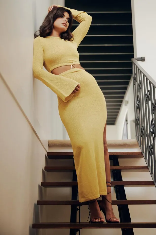 Women Anna Flare Sleeve Knit Dress 8211 Yellow Yellow Meshki Maxi Dresses