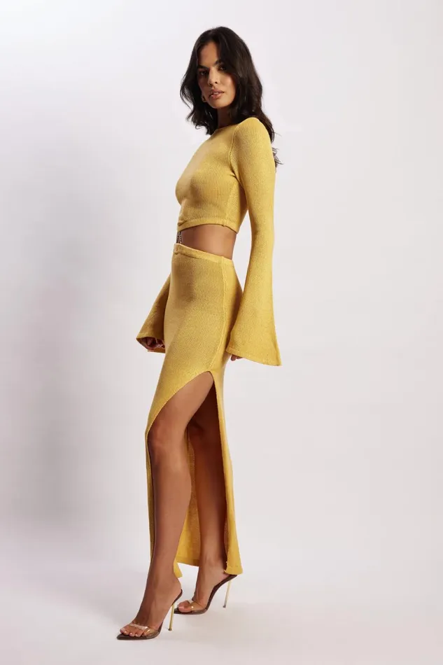Women Anna Flare Sleeve Knit Dress 8211 Yellow Yellow Meshki Maxi Dresses