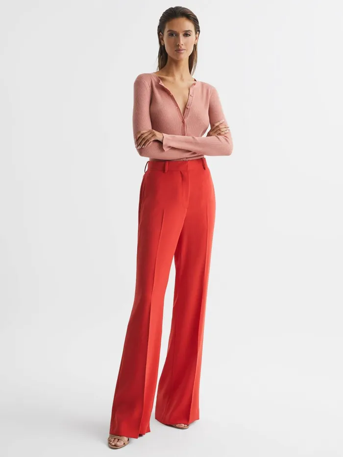 Women Arabella Silk Wool Blend Ribbed Cardigan Pink Reiss Knitwear