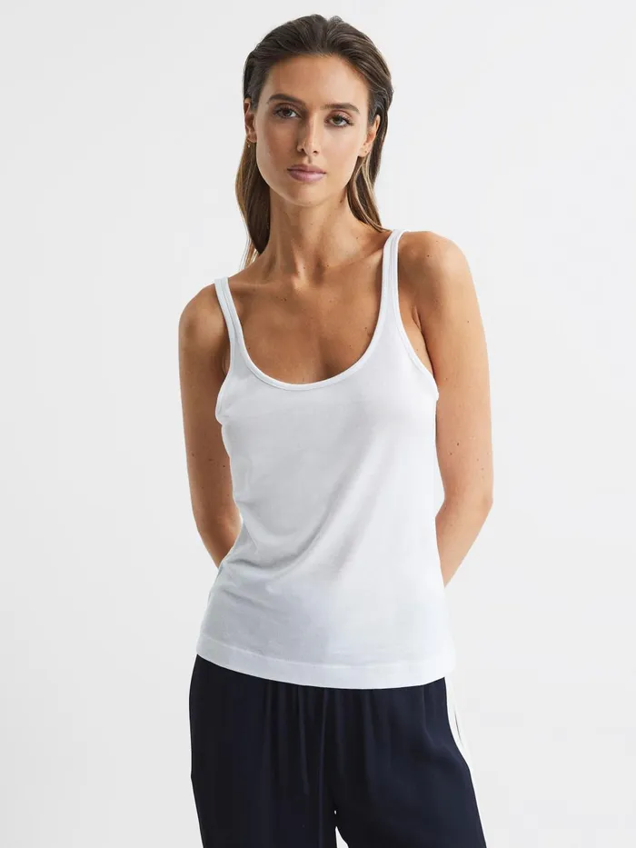 Women Arla Scoop Neck Second Skin Vest Top Black Reiss Tops