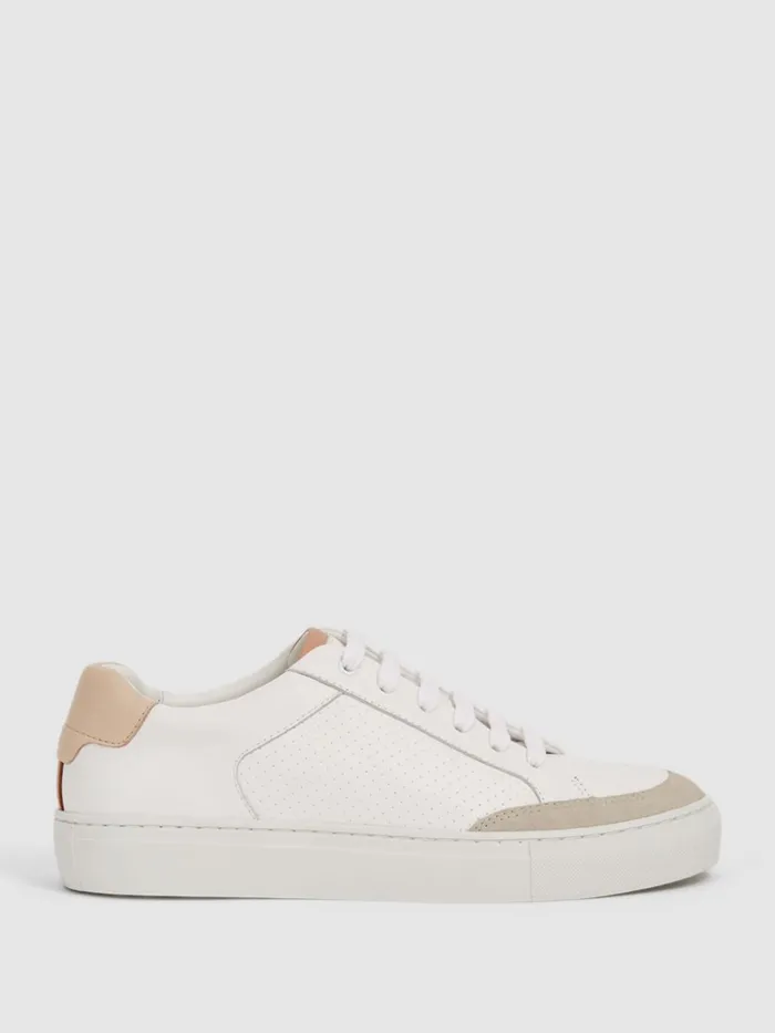 Women Ashley Low Top Leather Trainers Gold Reiss Trainers