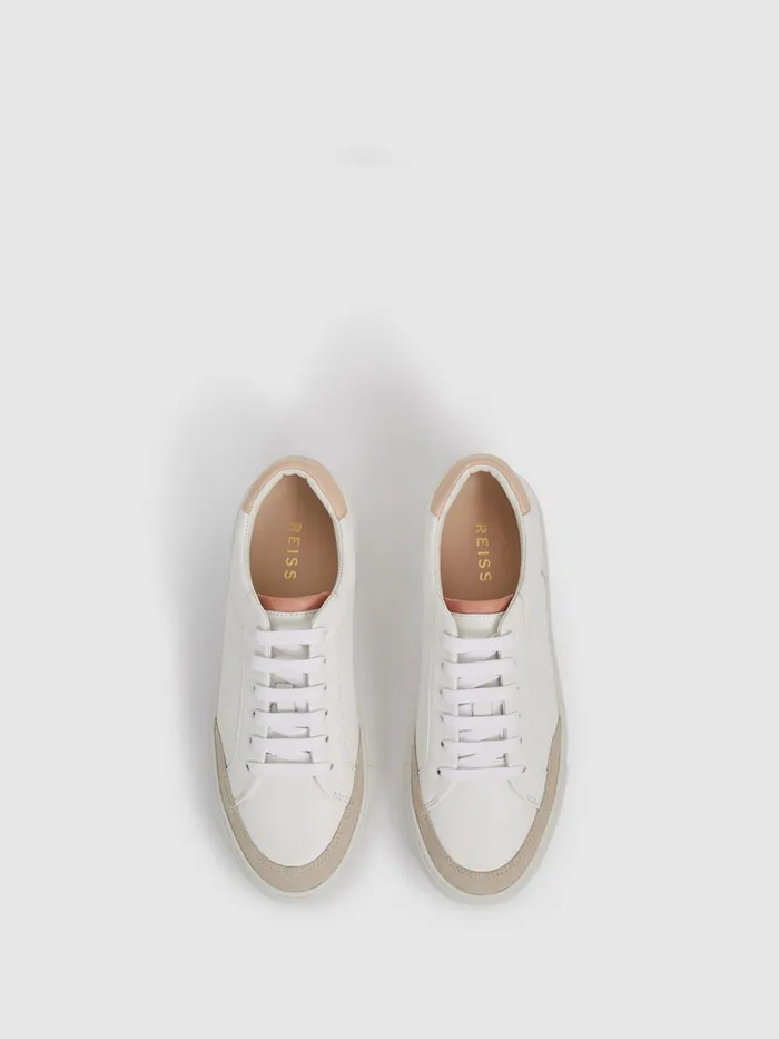 Women Ashley Low Top Leather Trainers Gold Reiss Trainers