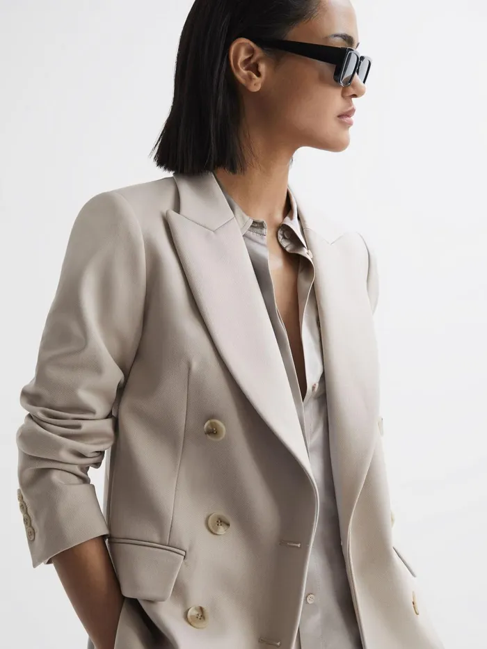 Women Astrid Double Breasted Wool Blend Blazer Neutral Reiss Coats and Jackets
