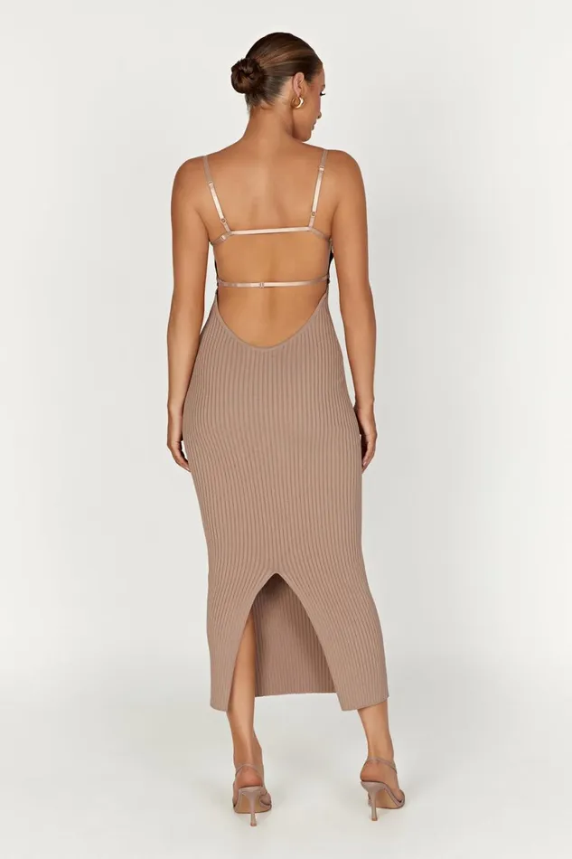 Women Avalon Backless Knit Midi Dress 8211 Taupe Taupe Meshki Midi Dresses