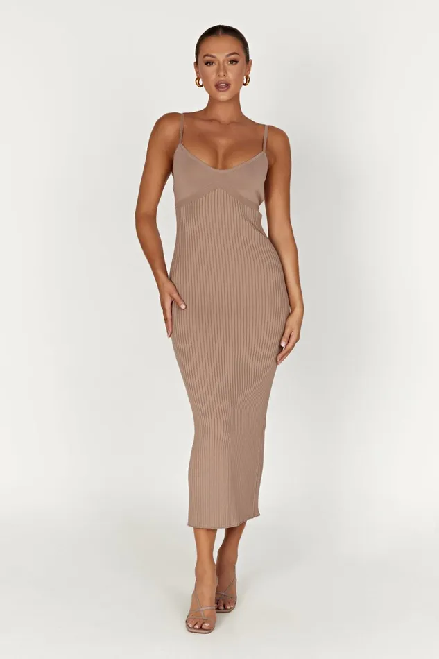 Women Avalon Backless Knit Midi Dress 8211 Taupe Taupe Meshki Midi Dresses