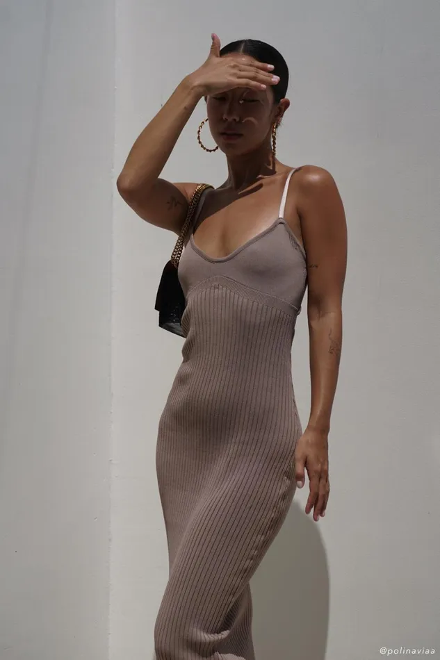 Women Avalon Backless Knit Midi Dress 8211 Taupe Taupe Meshki Midi Dresses
