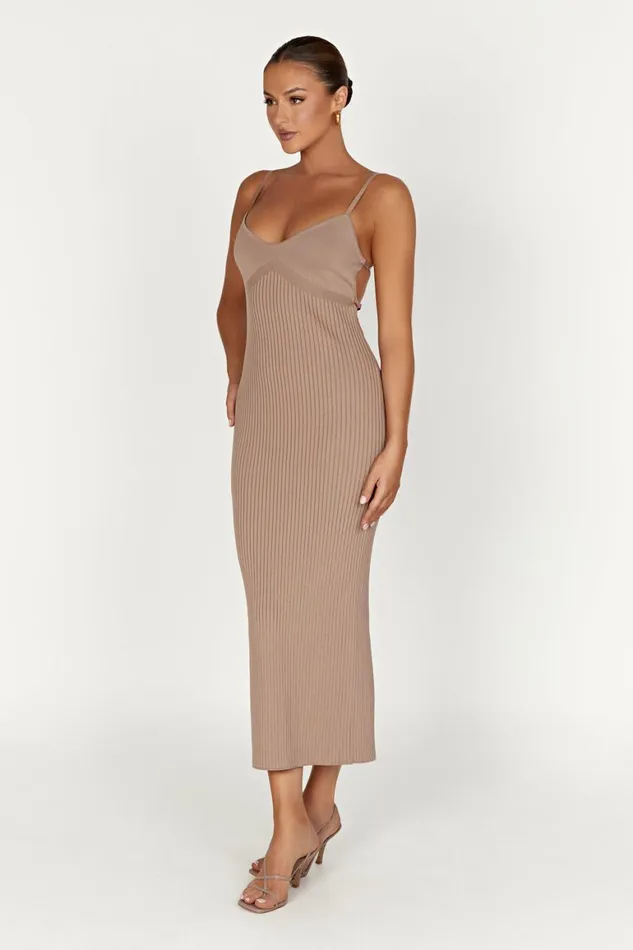 Women Avalon Backless Knit Midi Dress 8211 Taupe Taupe Meshki Midi Dresses