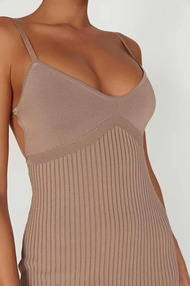 Women Avalon Backless Knit Midi Dress 8211 Taupe Taupe Meshki Midi Dresses