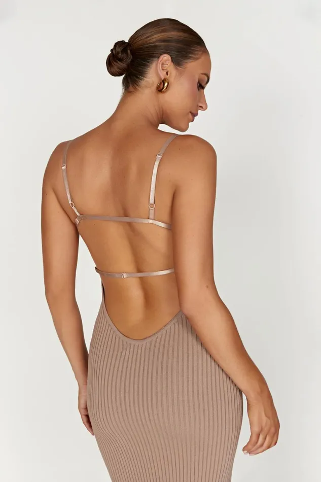 Women Avalon Backless Knit Midi Dress 8211 Taupe Taupe Meshki Midi Dresses