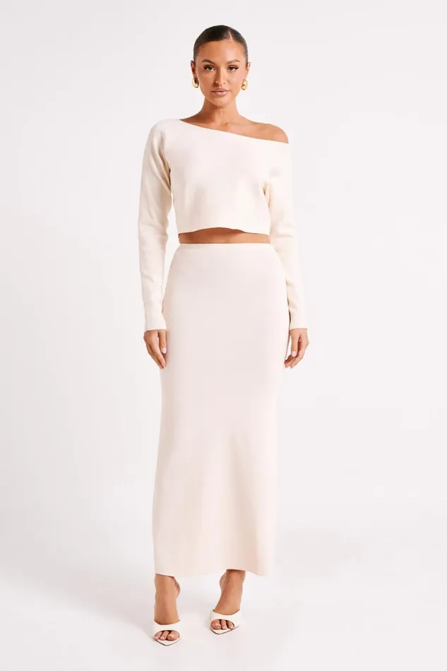 Women Avani Mid Rise Knit Maxi Skirt 8211 Ivory Ivory Meshki Skirts