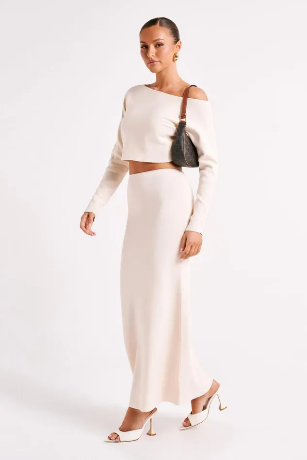 Women Avani Mid Rise Knit Maxi Skirt 8211 Ivory Ivory Meshki Skirts