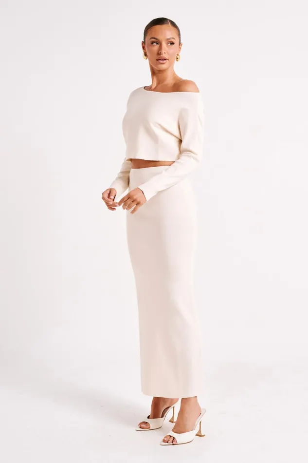 Women Avani Mid Rise Knit Maxi Skirt 8211 Ivory Ivory Meshki Skirts