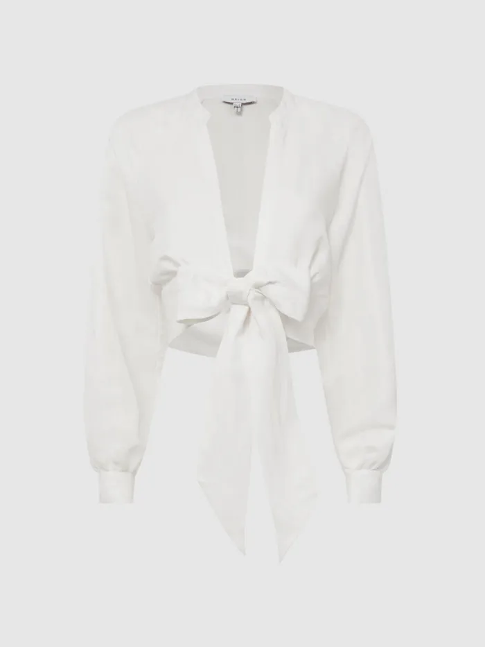 Women Axelle Tie Front Cropped Blouse White Reiss Tops