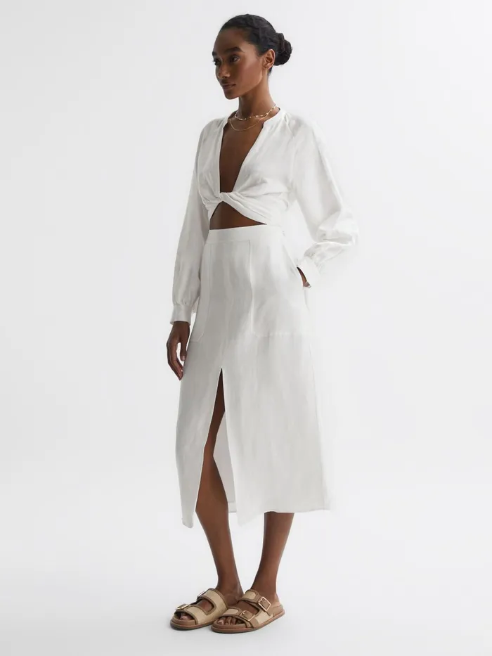 Women Axelle Tie Front Cropped Blouse White Reiss Tops