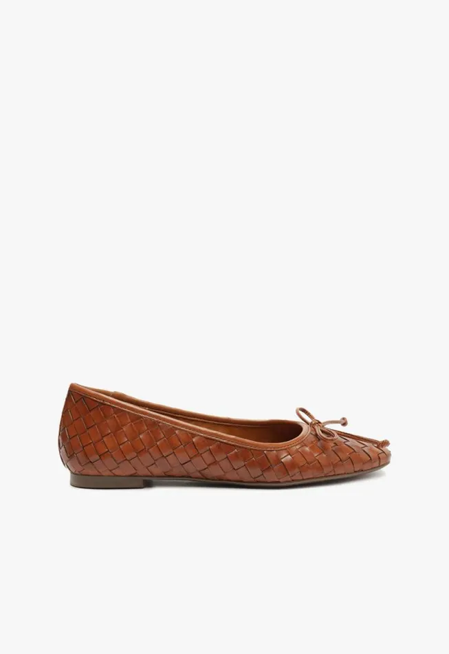 Women Ballerinas Schutz Shoes Arissa Woven Leather Flat Honey Peach