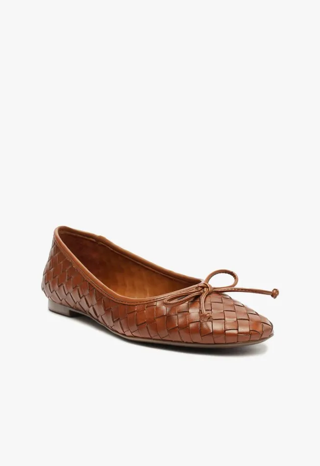 Women Ballerinas Schutz Shoes Arissa Woven Leather Flat Honey Peach