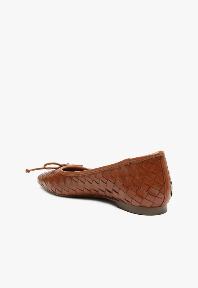 Women Ballerinas Schutz Shoes Arissa Woven Leather Flat Honey Peach