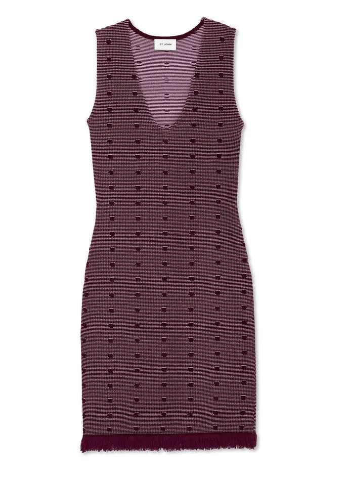 Women BiTonal Knit VNeck Dress Deep Plumamethyst St John Dresses