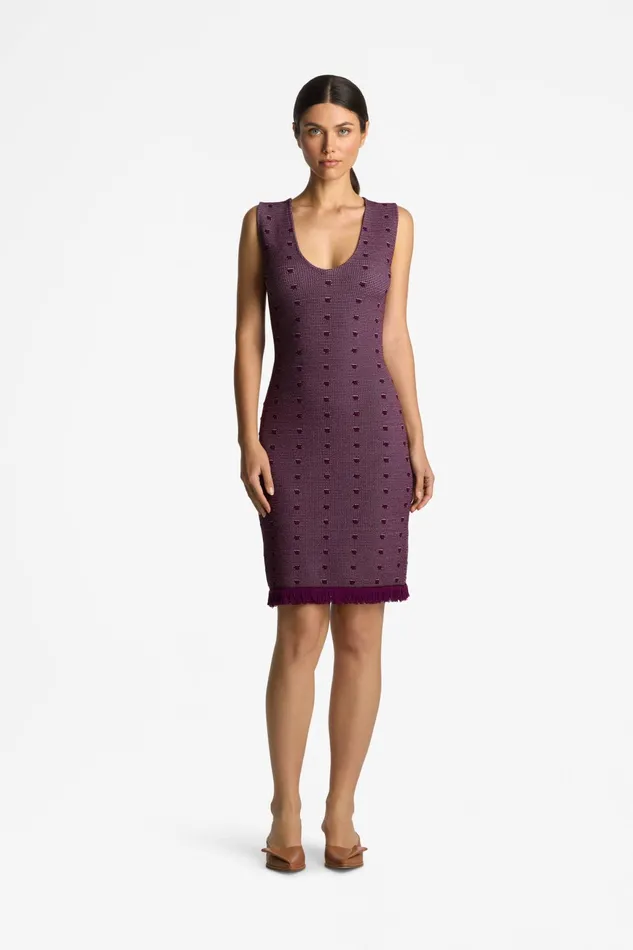 Women BiTonal Knit VNeck Dress Deep Plumamethyst St John Dresses Women BiTonal Knit VNeck Dress Deep Plumamethyst St John Dresses