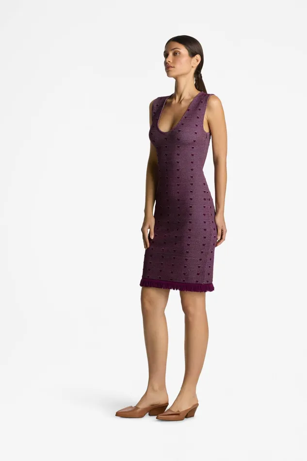 Women BiTonal Knit VNeck Dress Deep Plumamethyst St John Dresses Women BiTonal Knit VNeck Dress Deep Plumamethyst St John Dresses