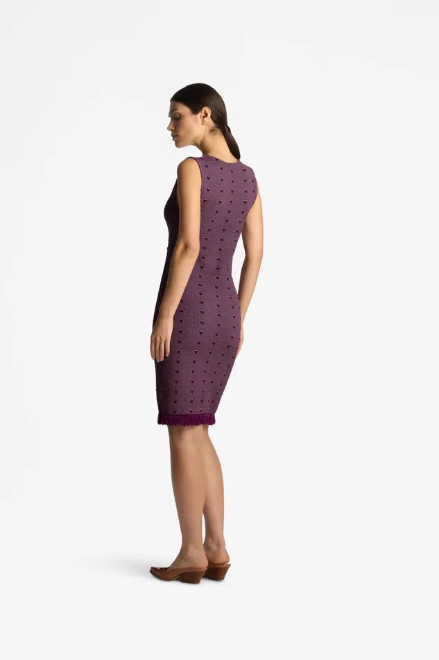 Women BiTonal Knit VNeck Dress Deep Plumamethyst St John Dresses Women BiTonal Knit VNeck Dress Deep Plumamethyst St John Dresses