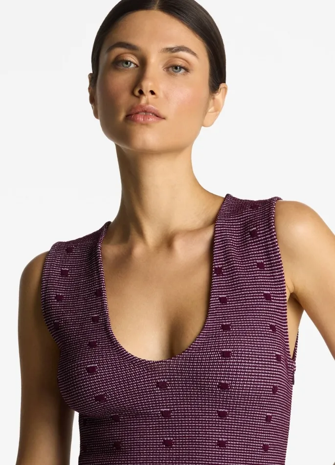 Women BiTonal Knit VNeck Dress Deep Plumamethyst St John Dresses Women BiTonal Knit VNeck Dress Deep Plumamethyst St John Dresses