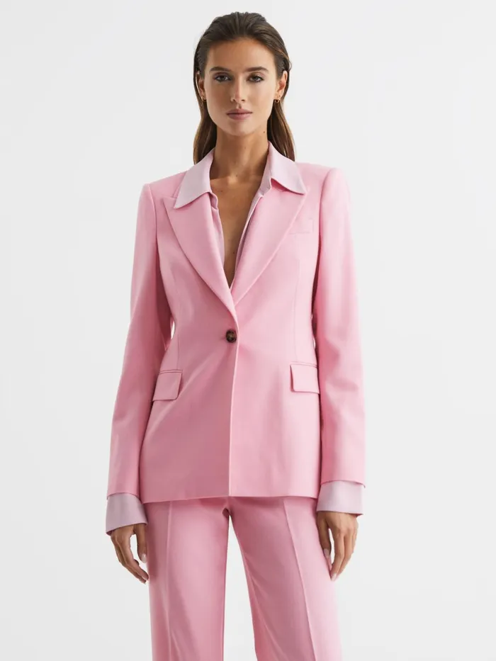 Women Blair Single Breasted Wool Blend Blazer Pink Reiss Suits and Tailoring