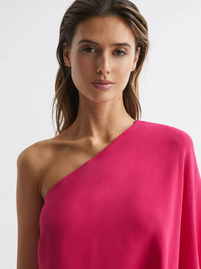 Women Blake One Shoulder Cape Mini Dress Bright Pink Reiss Dresses