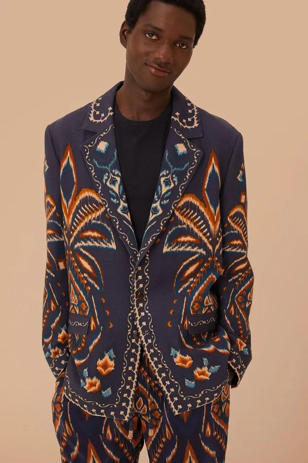 Women Blazers Farm Rio Blue Pineapple Ikat Blazer